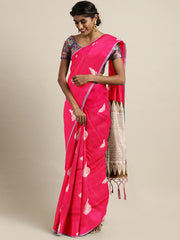 SMSAREE Pink Designer Wedding Partywear Kanjeevaram Art Silk Hand Embroidery Work Bridal Saree Sari With Blouse Piece YNF-29612