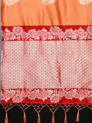 SMSAREE Orange Designer Wedding Partywear Kanjeevaram Art Silk Hand Embroidery Work Bridal Saree Sari With Blouse Piece YNF-29615