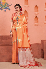 SMSAREE Orange Designer Wedding Partywear Kanjeevaram Art Silk Hand Embroidery Work Bridal Saree Sari With Blouse Piece YNF-29615