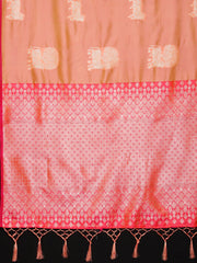 SMSAREE Peach Designer Wedding Partywear Kanjeevaram Art Silk Hand Embroidery Work Bridal Saree Sari With Blouse Piece YNF-29620