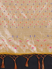 SMSAREE Mustard Designer Wedding Partywear Kanjeevaram Art Silk Hand Embroidery Work Bridal Saree Sari With Blouse Piece YNF-29661