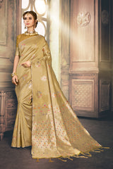 SMSAREE Mustard Designer Wedding Partywear Kanjeevaram Art Silk Hand Embroidery Work Bridal Saree Sari With Blouse Piece YNF-29661