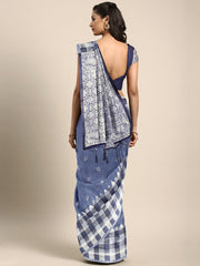 SMSAREE Blue Designer Wedding Partywear Linen Art Silk Hand Embroidery Work Bridal Saree Sari With Blouse Piece YNF-29669
