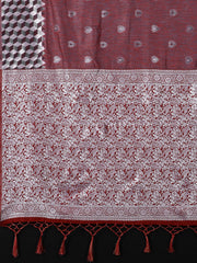 SMSAREE Maroon Designer Wedding Partywear Linen Art Silk Hand Embroidery Work Bridal Saree Sari With Blouse Piece YNF-29670