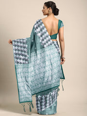 SMSAREE Sea Green Designer Wedding Partywear Linen Art Silk Hand Embroidery Work Bridal Saree Sari With Blouse Piece YNF-29673