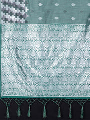 SMSAREE Sea Green Designer Wedding Partywear Linen Art Silk Hand Embroidery Work Bridal Saree Sari With Blouse Piece YNF-29673