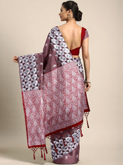 SMSAREE Red Designer Wedding Partywear Linen Art Silk Hand Embroidery Work Bridal Saree Sari With Blouse Piece YNF-29674