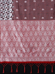 SMSAREE Red Designer Wedding Partywear Linen Art Silk Hand Embroidery Work Bridal Saree Sari With Blouse Piece YNF-29674
