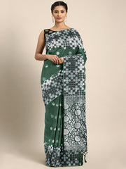 SMSAREE Green Designer Wedding Partywear Linen Art Silk Hand Embroidery Work Bridal Saree Sari With Blouse Piece YNF-29677