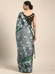 SMSAREE Green Designer Wedding Partywear Linen Art Silk Hand Embroidery Work Bridal Saree Sari With Blouse Piece YNF-29677