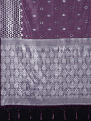 SMSAREE Purple Designer Wedding Partywear Linen Art Silk Hand Embroidery Work Bridal Saree Sari With Blouse Piece YNF-29678