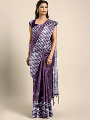 SMSAREE Purple Designer Wedding Partywear Linen Art Silk Hand Embroidery Work Bridal Saree Sari With Blouse Piece YNF-29678