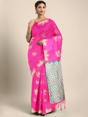 SMSAREE Pink Designer Wedding Partywear Kanjeevaram Art Silk Hand Embroidery Work Bridal Saree Sari With Blouse Piece YNF-29680
