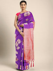 SMSAREE Violet Designer Wedding Partywear Kanjeevaram Art Silk Hand Embroidery Work Bridal Saree Sari With Blouse Piece YNF-29684