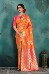 SMSAREE Mustard Designer Wedding Partywear Kanjeevaram Art Silk Hand Embroidery Work Bridal Saree Sari With Blouse Piece YNF-29686