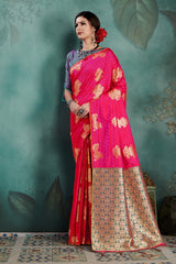 SMSAREE Coral Designer Wedding Partywear Kanjeevaram Art Silk Hand Embroidery Work Bridal Saree Sari With Blouse Piece YNF-29688
