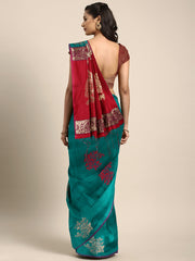 SMSAREE Teal Designer Wedding Partywear Kanjeevaram Art Silk Hand Embroidery Work Bridal Saree Sari With Blouse Piece YNF-29689