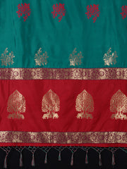 SMSAREE Teal Designer Wedding Partywear Kanjeevaram Art Silk Hand Embroidery Work Bridal Saree Sari With Blouse Piece YNF-29689