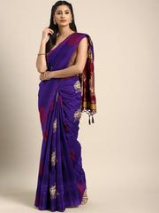 SMSAREE Violet Designer Wedding Partywear Kanjeevaram Art Silk Hand Embroidery Work Bridal Saree Sari With Blouse Piece YNF-29692