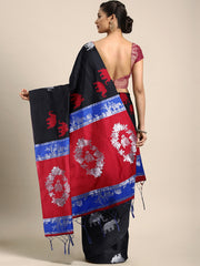 SMSAREE Black Designer Wedding Partywear Kanjeevaram Art Silk Hand Embroidery Work Bridal Saree Sari With Blouse Piece YNF-29693