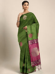 SMSAREE Olive Green Designer Wedding Partywear Kanjeevaram Art Silk Hand Embroidery Work Bridal Saree Sari With Blouse Piece YNF-29695
