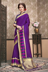 SMSAREE Purple Designer Wedding Partywear Tanchui Art Silk Hand Embroidery Work Bridal Saree Sari With Blouse Piece YNF-29700