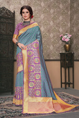 SMSAREE Sea Green Designer Wedding Partywear Tanchui Art Silk Hand Embroidery Work Bridal Saree Sari With Blouse Piece YNF-29703