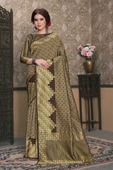 SMSAREE Coffee Brown Designer Wedding Partywear Tanchui Art Silk Hand Embroidery Work Bridal Saree Sari With Blouse Piece YNF-29707