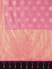 SMSAREE Pink Designer Wedding Partywear Linen Art Silk Hand Embroidery Work Bridal Saree Sari With Blouse Piece YNF-29727