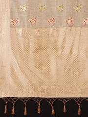SMSAREE Beige Designer Wedding Partywear Linen Art Silk Hand Embroidery Work Bridal Saree Sari With Blouse Piece YNF-29728
