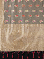SMSAREE Grey Designer Wedding Partywear Linen Art Silk Hand Embroidery Work Bridal Saree Sari With Blouse Piece YNF-29729