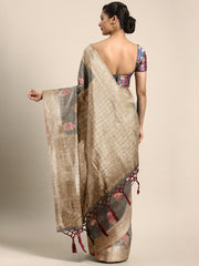 SMSAREE Grey Designer Wedding Partywear Linen Art Silk Hand Embroidery Work Bridal Saree Sari With Blouse Piece YNF-29729