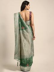 SMSAREE Green Designer Wedding Partywear Linen Art Silk Hand Embroidery Work Bridal Saree Sari With Blouse Piece YNF-29730