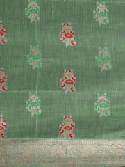 SMSAREE Green Designer Wedding Partywear Linen Art Silk Hand Embroidery Work Bridal Saree Sari With Blouse Piece YNF-29730