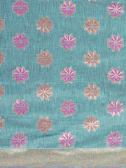 SMSAREE Turquoise Designer Wedding Partywear Linen Art Silk Hand Embroidery Work Bridal Saree Sari With Blouse Piece YNF-29731