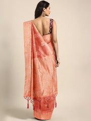 SMSAREE Orange Designer Wedding Partywear Linen Art Silk Hand Embroidery Work Bridal Saree Sari With Blouse Piece YNF-29732