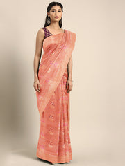 SMSAREE Orange Designer Wedding Partywear Linen Art Silk Hand Embroidery Work Bridal Saree Sari With Blouse Piece YNF-29732