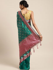 SMSAREE Teal Designer Wedding Partywear Tanchui Art Silk Hand Embroidery Work Bridal Saree Sari With Blouse Piece YNF-29736