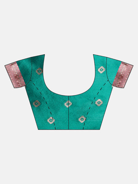 SMSAREE Teal Designer Wedding Partywear Tanchui Art Silk Hand Embroidery Work Bridal Saree Sari With Blouse Piece YNF-29736