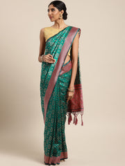 SMSAREE Teal Designer Wedding Partywear Tanchui Art Silk Hand Embroidery Work Bridal Saree Sari With Blouse Piece YNF-29736