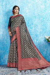 SMSAREE Black Designer Wedding Partywear Tanchui Art Silk Hand Embroidery Work Bridal Saree Sari With Blouse Piece YNF-29738