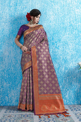 SMSAREE Purple Designer Wedding Partywear Tanchui Art Silk Hand Embroidery Work Bridal Saree Sari With Blouse Piece YNF-29742