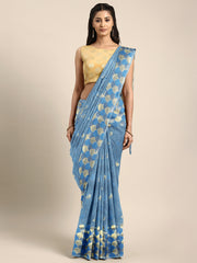SMSAREE Teal Designer Wedding Partywear Linen Art Silk Hand Embroidery Work Bridal Saree Sari With Blouse Piece YNF-29773