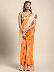 SMSAREE Mustard Designer Wedding Partywear Tanchui Art Silk Hand Embroidery Work Bridal Saree Sari With Blouse Piece YNF-29776