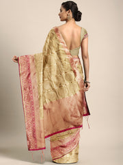 SMSAREE Gold Designer Wedding Partywear Tanchui Art Silk Hand Embroidery Work Bridal Saree Sari With Blouse Piece YNF-29781