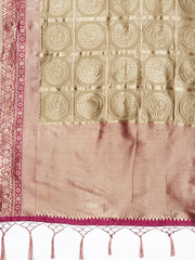 SMSAREE Gold Designer Wedding Partywear Tanchui Art Silk Hand Embroidery Work Bridal Saree Sari With Blouse Piece YNF-29781
