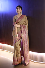 SMSAREE Gold Designer Wedding Partywear Tanchui Art Silk Hand Embroidery Work Bridal Saree Sari With Blouse Piece YNF-29781