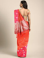 SMSAREE Orange Designer Wedding Partywear Tanchui Art Silk Hand Embroidery Work Bridal Saree Sari With Blouse Piece YNF-29782