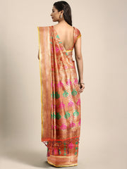 SMSAREE Orange Designer Wedding Partywear Banarasi Art Silk Hand Embroidery Work Bridal Saree Sari With Blouse Piece YNF-29793