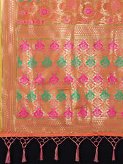SMSAREE Orange Designer Wedding Partywear Banarasi Art Silk Hand Embroidery Work Bridal Saree Sari With Blouse Piece YNF-29793